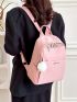 Letter Detail Classic Backpack Pom Pom Decor Preppy For School