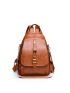 Zip Front Flap Backpack Vintage PU For School