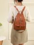 Zip Front Flap Backpack Vintage PU For School