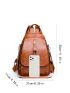 Zip Front Flap Backpack Vintage PU For School