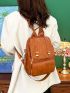 Pocket Front Flap Backpack Vintage PU For School