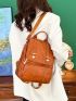 Pocket Front Flap Backpack Vintage PU For School