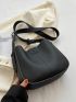 Litchi Embossed Crossbody Bag PU Black Elegant For Daily Life