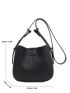 Litchi Embossed Crossbody Bag PU Black Elegant For Daily Life