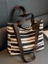 Striped Pattern Shopper Bag Polyester For Shopping