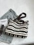 Striped Pattern Shopper Bag Polyester For Shopping