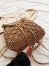 Drawstring Detail Straw Bag Vacation For Daily Life