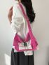 Two Tone Hobo Bag Letter Patch & Chain Decor Neon Pink