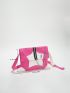 Two Tone Hobo Bag Letter Patch & Chain Decor Neon Pink