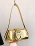 Metallic Buckle Decor Baguette Bag for Women