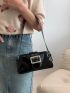 Black Baguette Bag Buckle Decor Top Handle For Daily