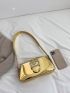 Metallic Buckle Decor Baguette Bag for Women