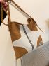 Two Tone Hobo Bag Patch & Zipper Detail Polyester For Daily Life