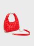 Neon Red Quilted Hobo Bag Chain Strap