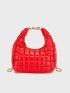 Neon Red Quilted Hobo Bag Chain Strap