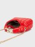 Neon Red Quilted Hobo Bag Chain Strap