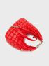 Neon Red Quilted Hobo Bag Chain Strap