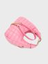 Quilted Pattern Top Handle Hobo Bag Chain Decor Fashion Pink