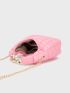 Quilted Pattern Top Handle Hobo Bag Chain Decor Fashion Pink