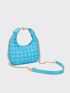 Quilted Pattern Top Handle Hobo Bag Chain Decor Fashion Blue