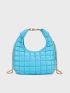 Quilted Pattern Top Handle Hobo Bag Chain Decor Fashion Blue