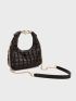 Quilted Pattern Top Handle Hobo Bag Chain Decor Fashion Brown