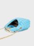 Quilted Pattern Top Handle Hobo Bag Chain Decor Fashion Blue