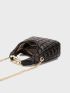 Quilted Pattern Top Handle Hobo Bag Chain Decor Fashion Brown