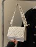 Mini Square Bag Fashionable White Quilted Flap PU For Office