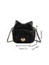 Quilted Square Bag Bow Decor Mini Twist Lock Black