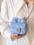 Quilted Square Bag Bow Decor Mini Twist Lock Blue