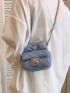 Quilted Square Bag Bow Decor Mini Twist Lock Blue