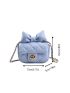 Quilted Square Bag Bow Decor Mini Twist Lock Blue