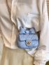 Quilted Square Bag Bow Decor Mini Twist Lock Blue