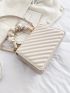 Fashionable Small Square Bag Heart Lock Quilted Detail Flap PU For Daily Life