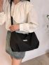 Oversized Hobo Bag, Fashionable Black Letter Patch Decor For Daily Life