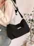 Oversized Hobo Bag, Fashionable Black Letter Patch Decor For Daily Life