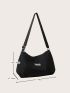 Oversized Hobo Bag, Fashionable Black Letter Patch Decor For Daily Life