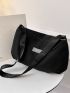 Oversized Hobo Bag, Fashionable Black Letter Patch Decor For Daily Life