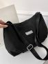 Oversized Hobo Bag, Fashionable Black Letter Patch Decor For Daily Life