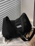 Oversized Hobo Bag, Fashionable Black Letter Patch Decor For Daily Life