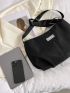 Oversized Hobo Bag, Fashionable Black Letter Patch Decor For Daily Life