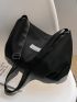 Oversized Hobo Bag, Fashionable Black Letter Patch Decor For Daily Life