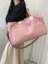 Quilted Travel Bag Large Capacity Pink For Travel