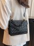 Quilted Square Bag PU Chain Flap Black For Daily Life