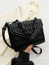 Quilted Square Bag PU Chain Flap Black For Daily Life