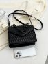 Quilted Square Bag PU Chain Flap Black For Daily Life