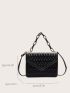 Quilted Square Bag PU Chain Flap Black For Daily Life