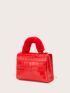 Mini Square Bag Crocodile Embossed Fluffy Handle PU Neon Red For Daily Life