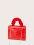 Mini Square Bag Crocodile Embossed Fluffy Handle PU Neon Red For Daily Life